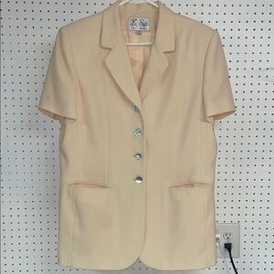 Le Suit Women's light buttery yellow Blazer & Skirt w oyster Buttons. Sz 14